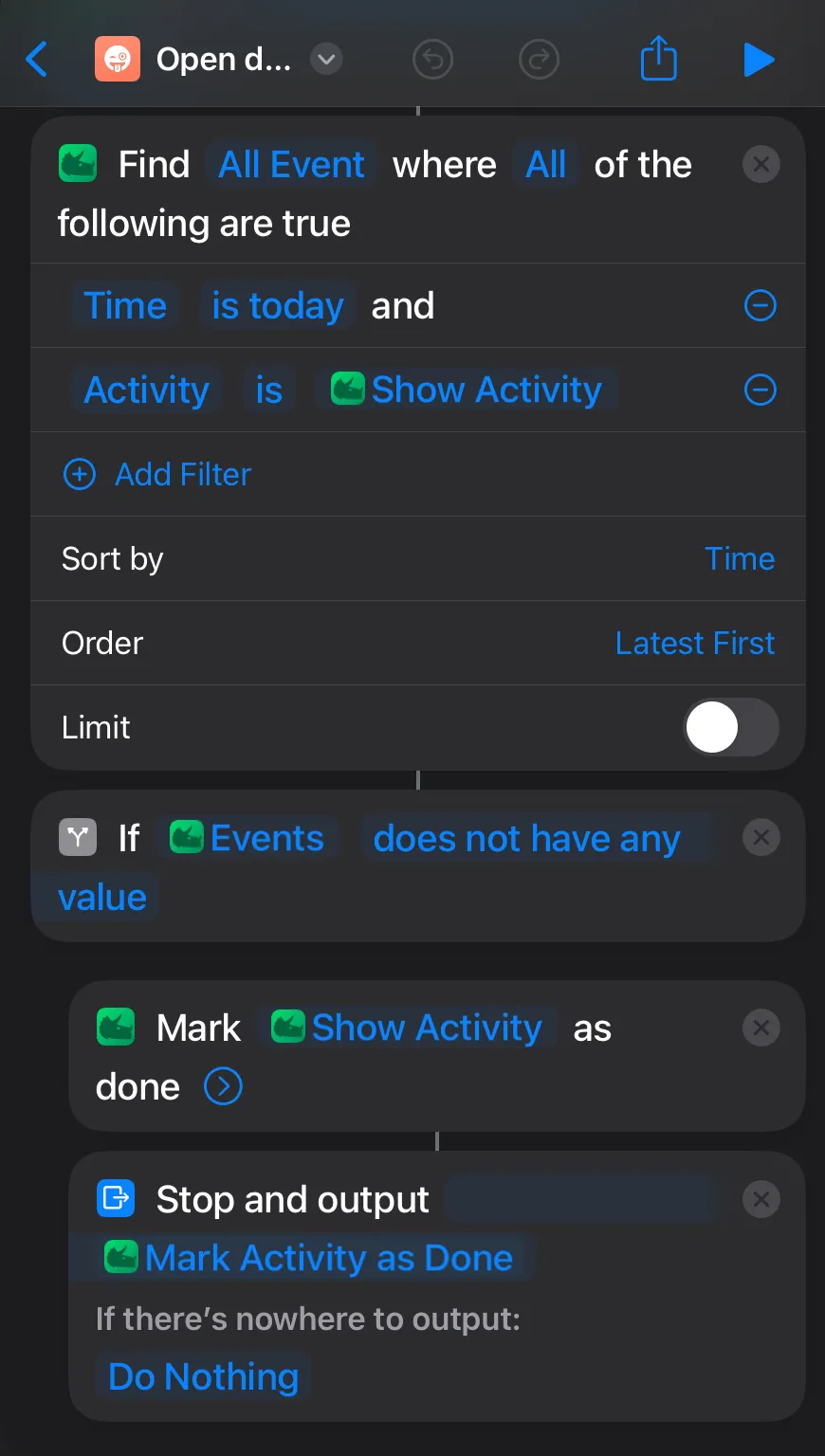 Opened Distracting apps shortcut